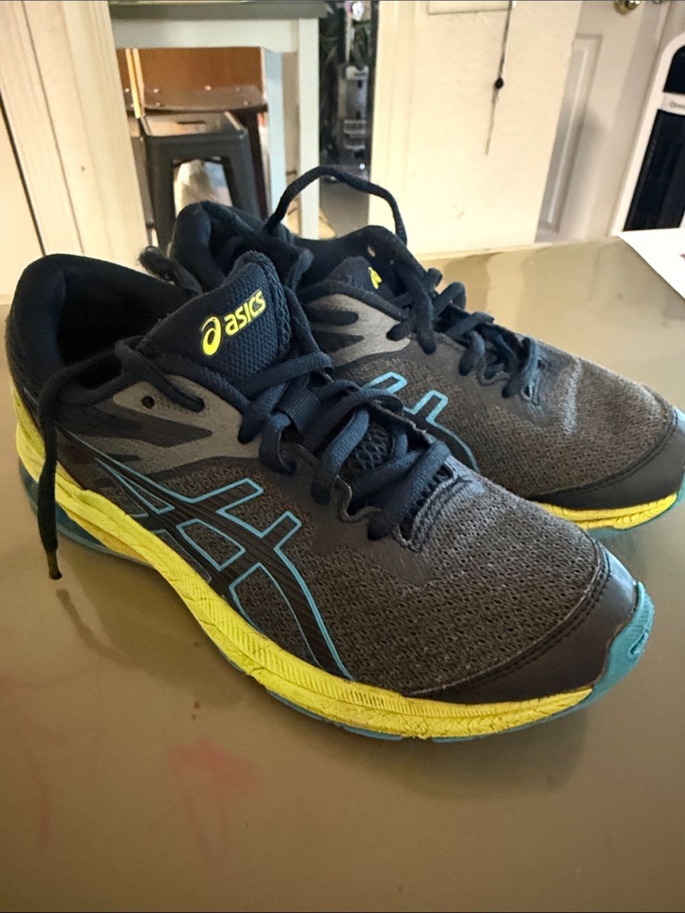 Asics Gray Running Shoes with Yellow & Blue Accents
